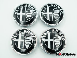 Alfa Romeo Wheel Center Caps - set of 4 - Black/ White - 60mm - V2